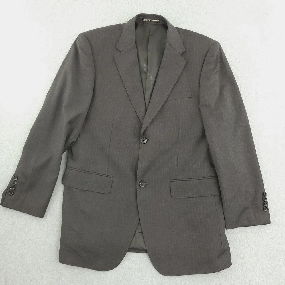 Giorgio Armani Le Collezioni Suit Jacket Mens EU 52 Gray Pinstripe Wool Blend